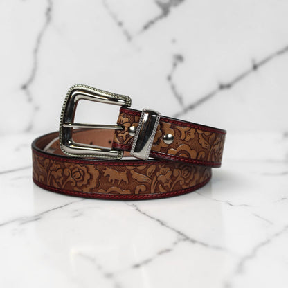 Handcrafted Floral Tooled Leather Belt