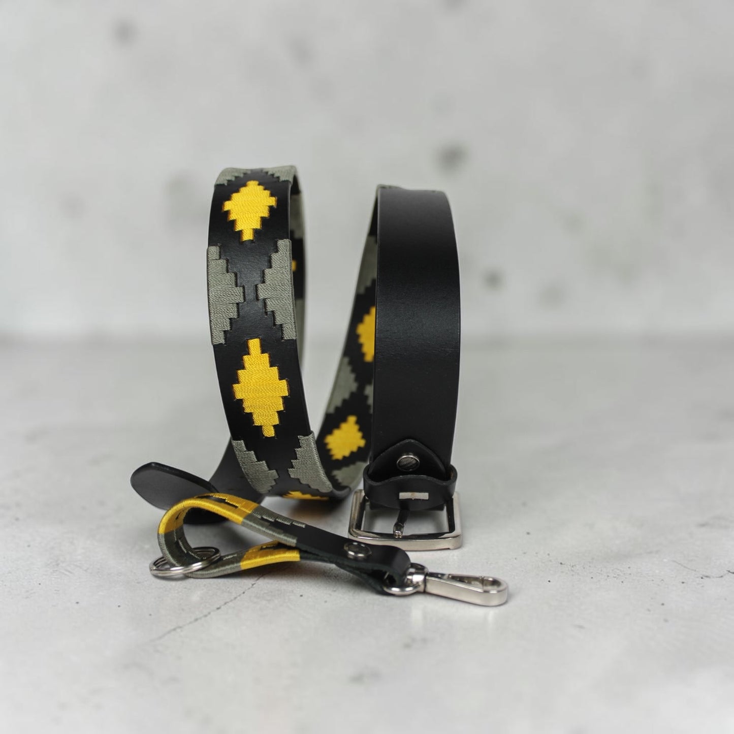 Western Embroidered Leather Belt  Black Mustard Yellow Gray