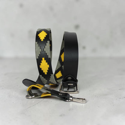 Western Embroidered Leather Belt  Black Mustard Yellow Gray