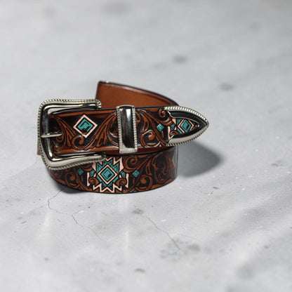 Southwestern Hand Tooled Leather Belt | Bufflet Leather