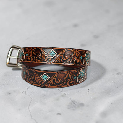 Southwestern Hand Tooled Leather Belt | Bufflet Leather