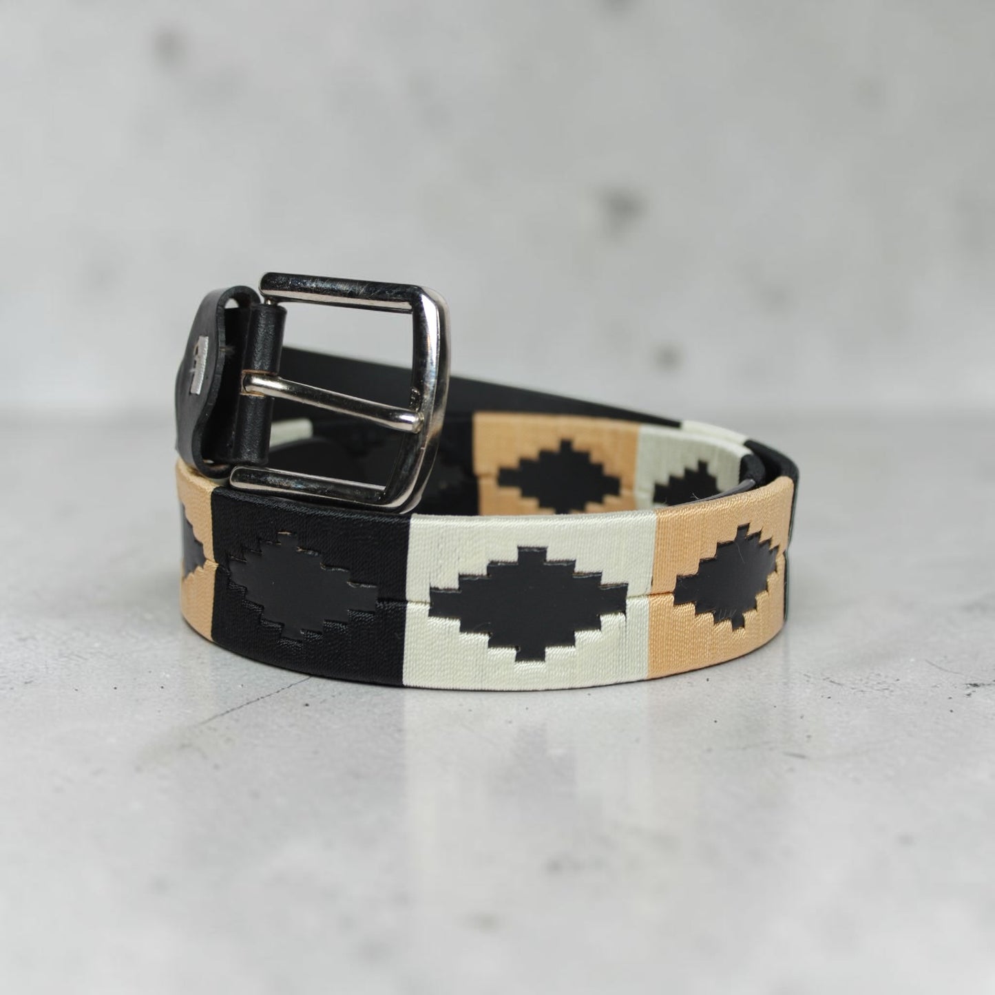 Western Embroidered Leather Belt | Beige Ivory Black | Bufflet Leather