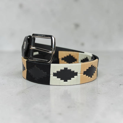 Western Embroidered Leather Belt | Beige Ivory Black | Bufflet Leather