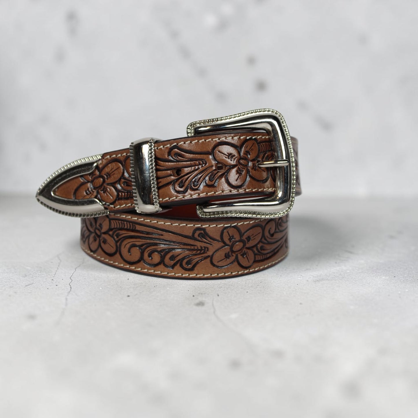 Premium Brown Western Belt with Silver Buckle