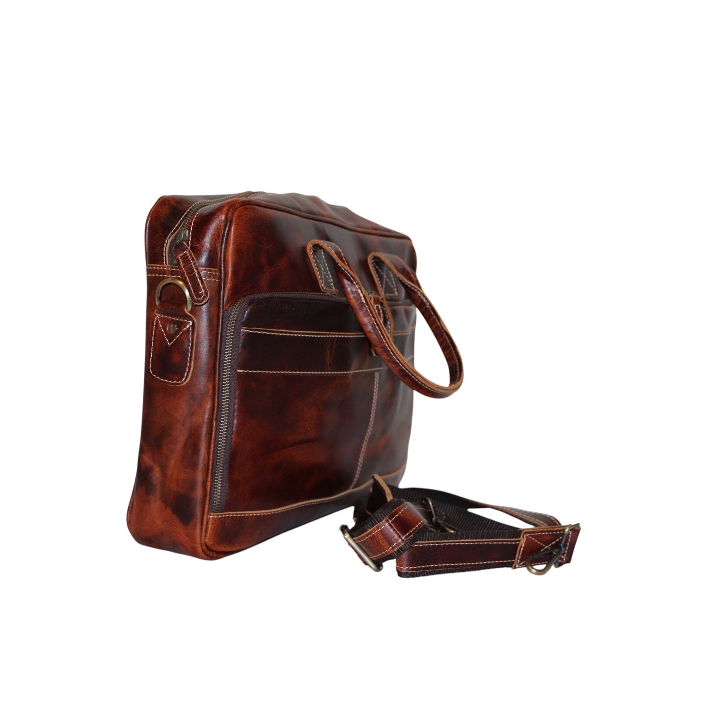 Vintage Full Grain Leather Laptop Messenger Bag – 15.6” Business Briefcase with Adjustable Shoulder Strap – Handmade Office Bag