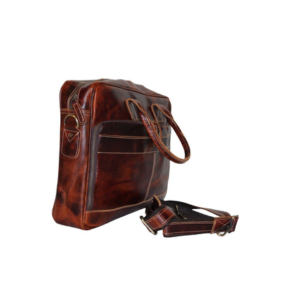 Vintage Full Grain Leather Laptop Messenger Bag – 15.6” Business Briefcase with Adjustable Shoulder Strap – Handmade Office Bag
