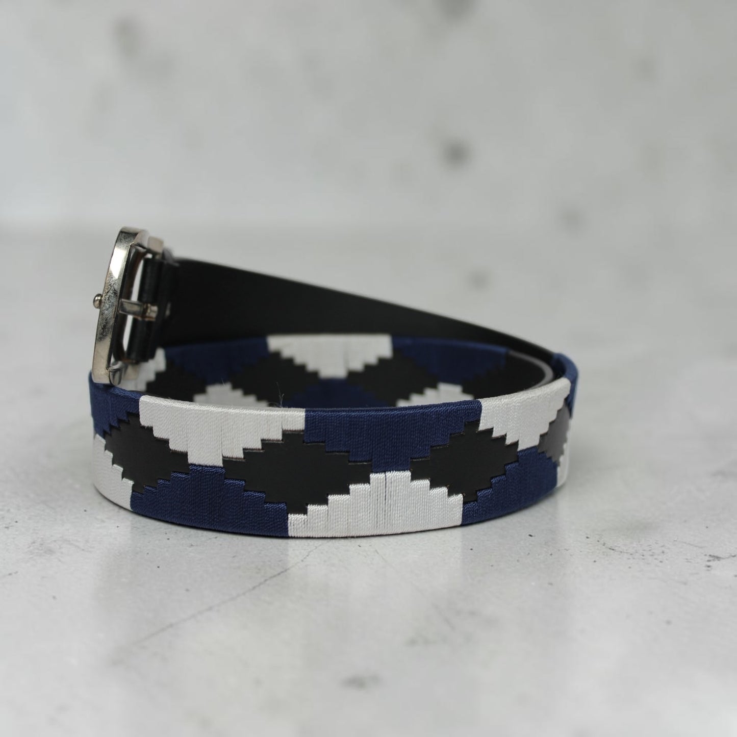 Western Embroidered Leather Belt | Navy Blue White Black | Bufflet Leather