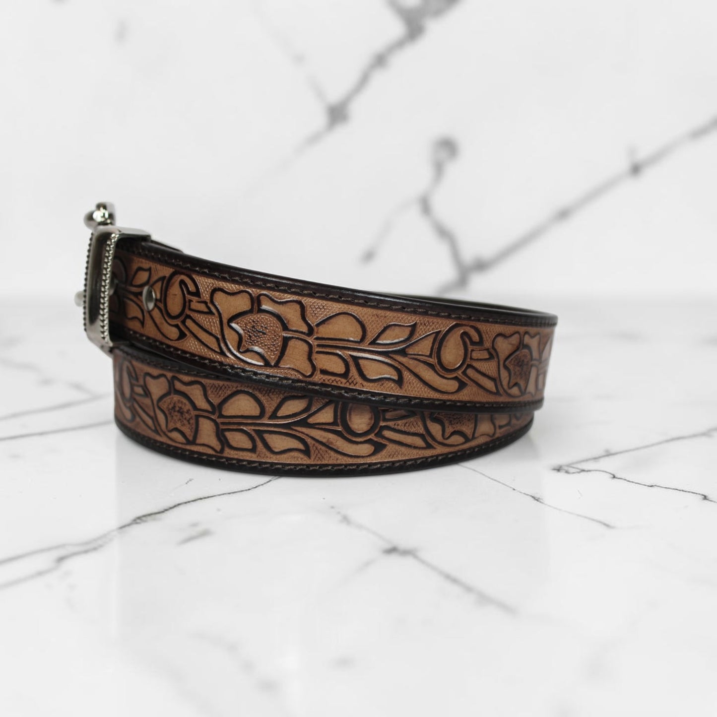 Hand Tooled Floral Leather Belt | Bufflet Leather