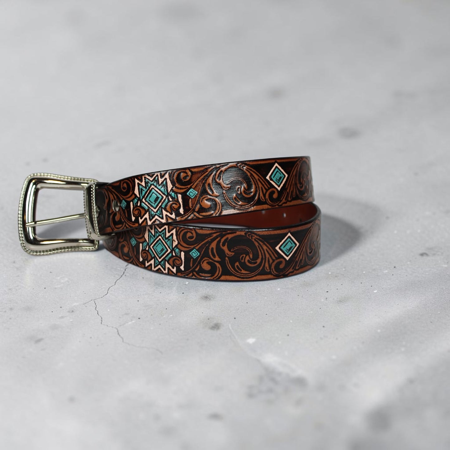 Southwestern Hand Tooled Leather Belt | Bufflet Leather
