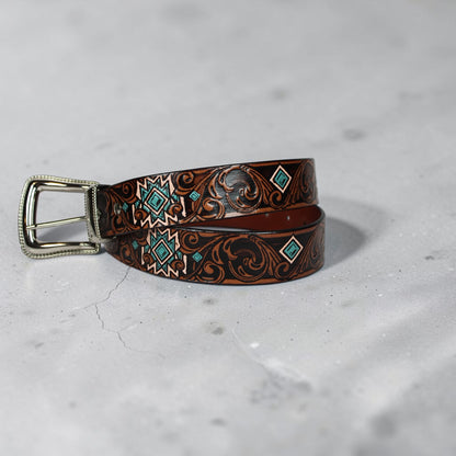 Southwestern Hand Tooled Leather Belt | Bufflet Leather