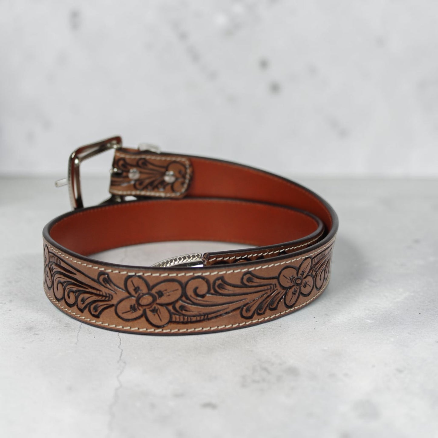 Premium Brown Western Belt with Silver Buckle