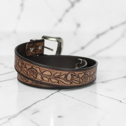 Hand Tooled Floral Leather Belt | Bufflet Leather