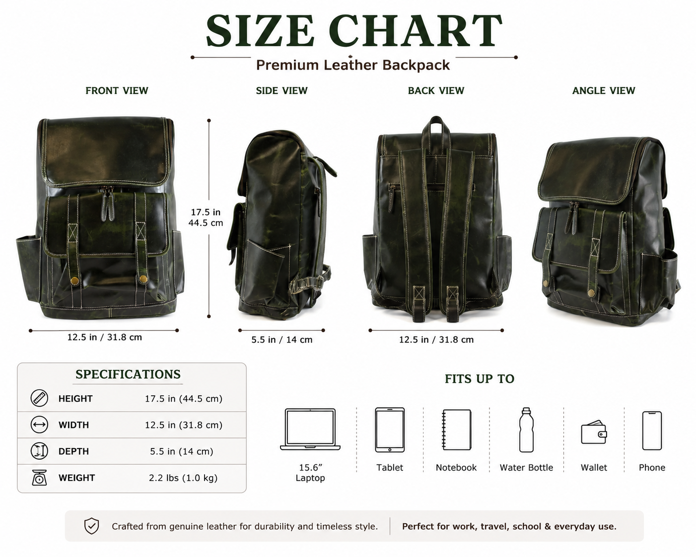 Vintage Full Grain Leather Backpack – 15.6” Laptop Backpack for Men & Women – Handmade Travel & Business Rucksack