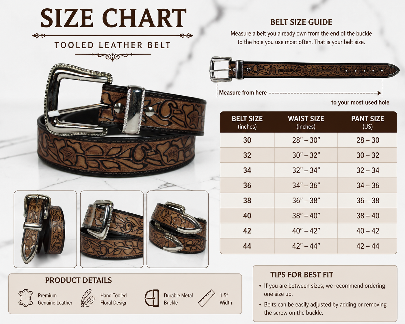 Hand Tooled Floral Leather Belt | Bufflet Leather