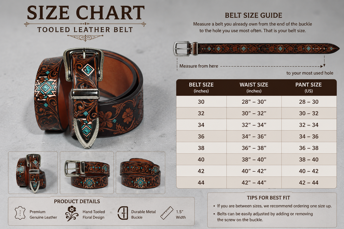 Southwestern Hand Tooled Leather Belt | Bufflet Leather
