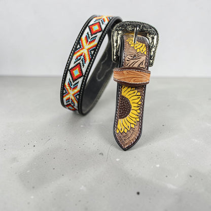 Handmade Sunflower Beaded Leather Belt