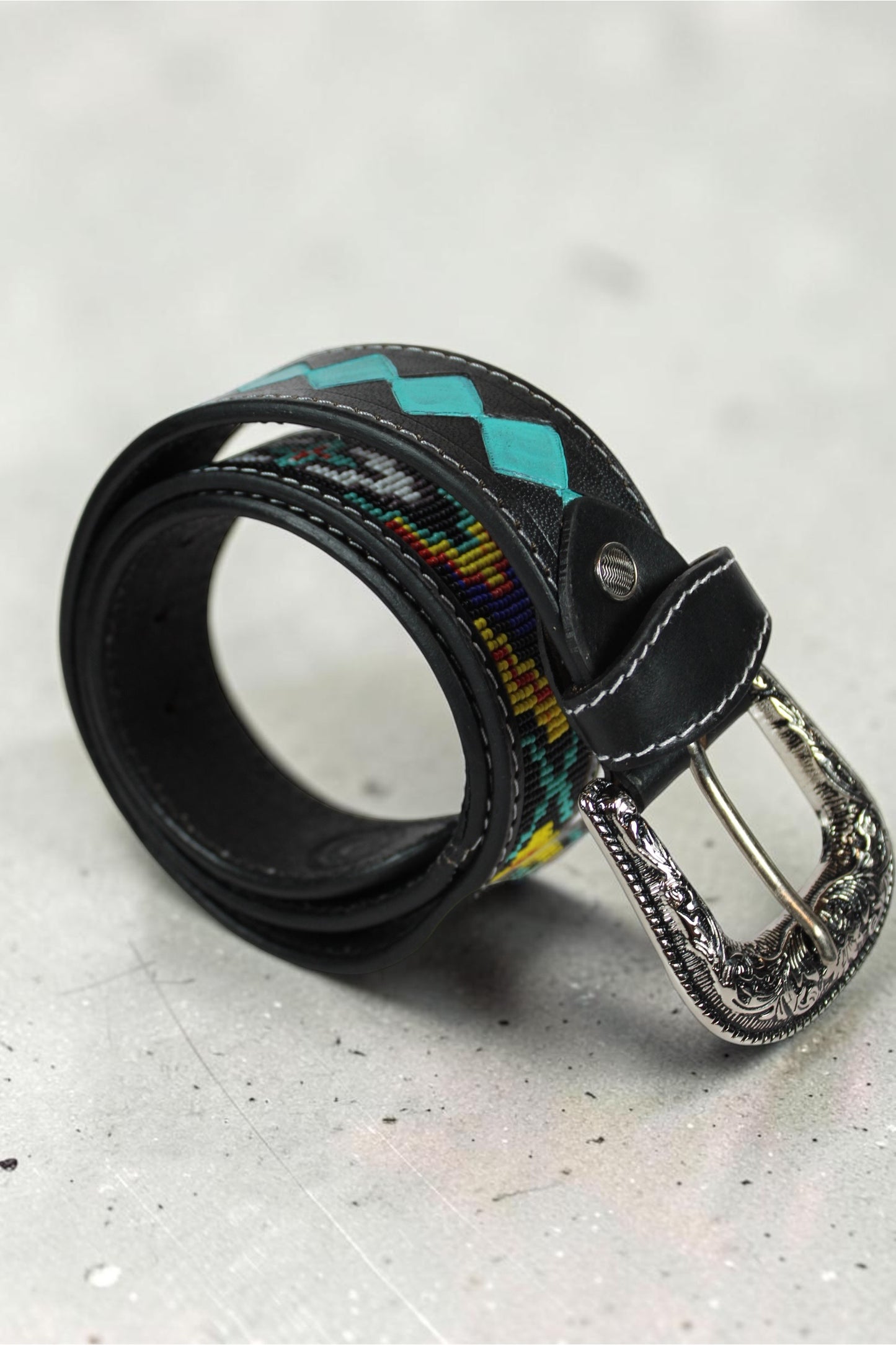 Turquoise Diamond Tooled Leather Belt