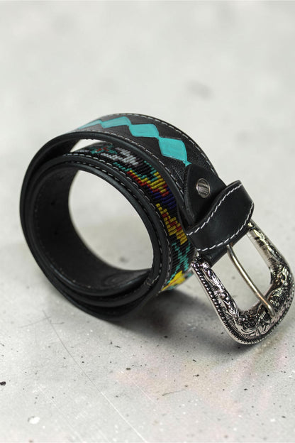 Turquoise Diamond Tooled Leather Belt