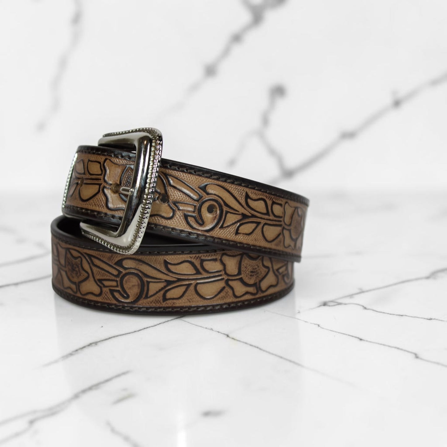 Hand Tooled Floral Leather Belt | Bufflet Leather