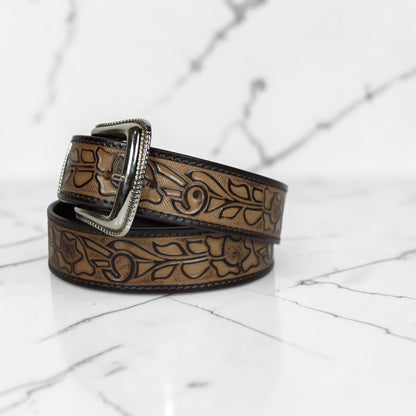 Hand Tooled Floral Leather Belt | Bufflet Leather