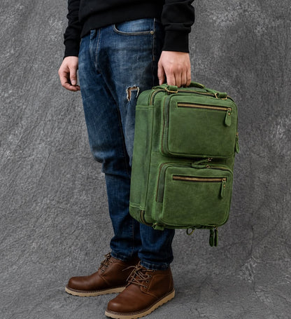Vintage Green Full Grain Leather Convertible Backpack Briefcase | 16” Laptop Messenger Bag | Travel & Office Work Bag for Men & Women