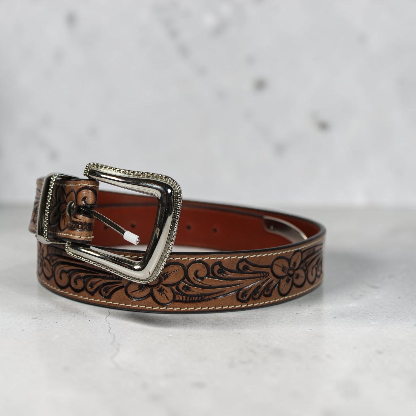 Premium Brown Western Belt with Silver Buckle