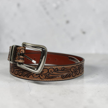 Premium Brown Western Belt with Silver Buckle