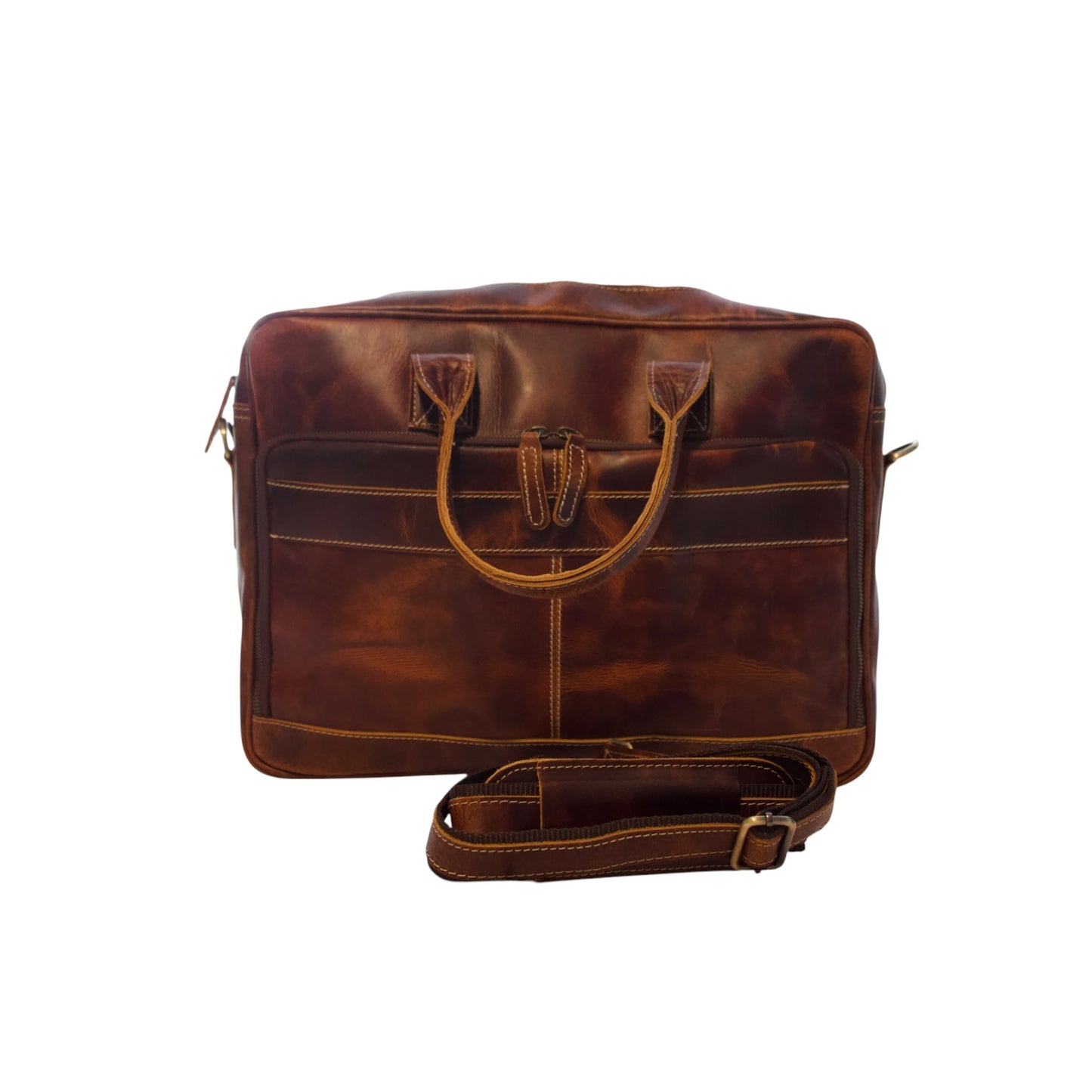 Vintage Full Grain Leather Laptop Messenger Bag – 15.6” Business Briefcase with Adjustable Shoulder Strap – Handmade Office Bag