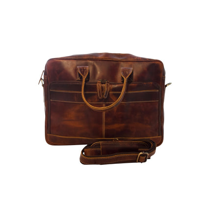 Vintage Full Grain Leather Laptop Messenger Bag – 15.6” Business Briefcase with Adjustable Shoulder Strap – Handmade Office Bag