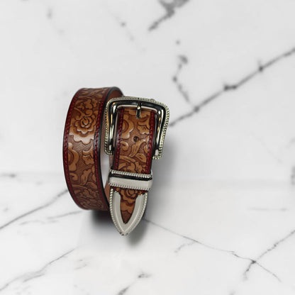 Handcrafted Floral Tooled Leather Belt