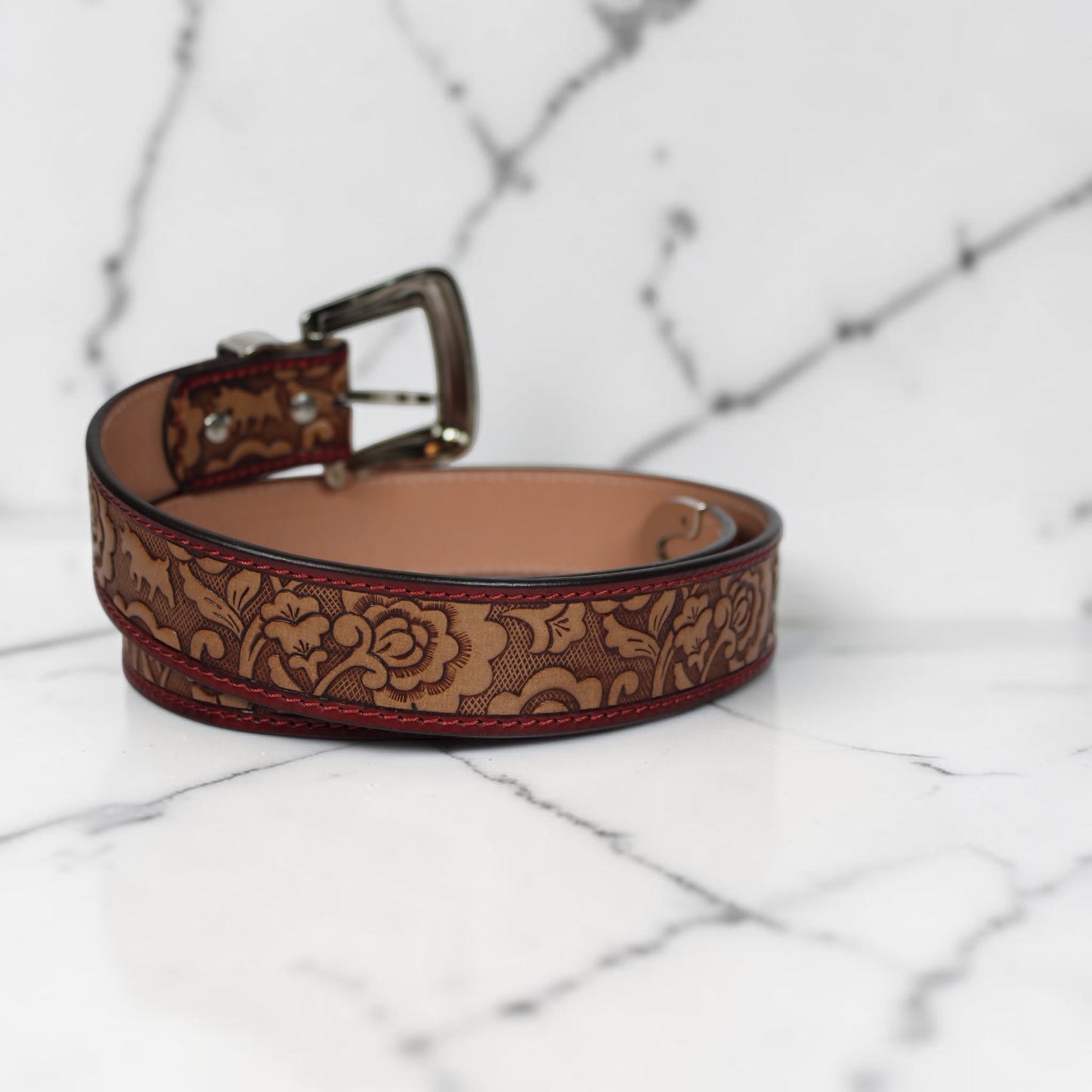Handcrafted Floral Tooled Leather Belt