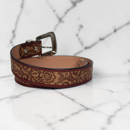 Handcrafted Floral Tooled Leather Belt