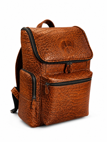 Crocodile Embossed Leather Backpack