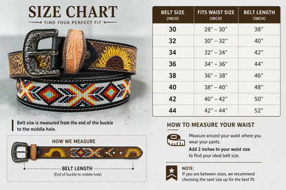 Handmade Sunflower Beaded Leather Belt