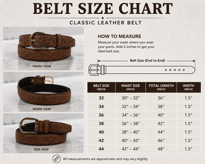 Men’s Pebbled Full Grain Leather Belt – Handmade Genuine Leather Casual & Dress Belt | Brown | 1.5” Width | Bufflet Leather