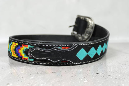 Turquoise Diamond Tooled Leather Belt