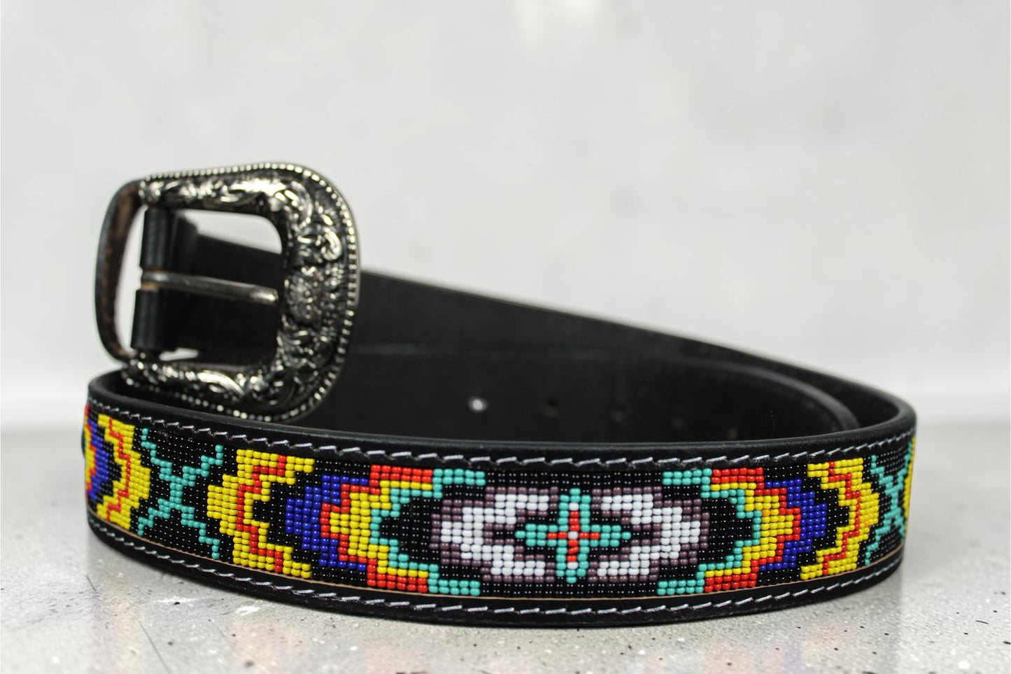 Turquoise Diamond Tooled Leather Belt