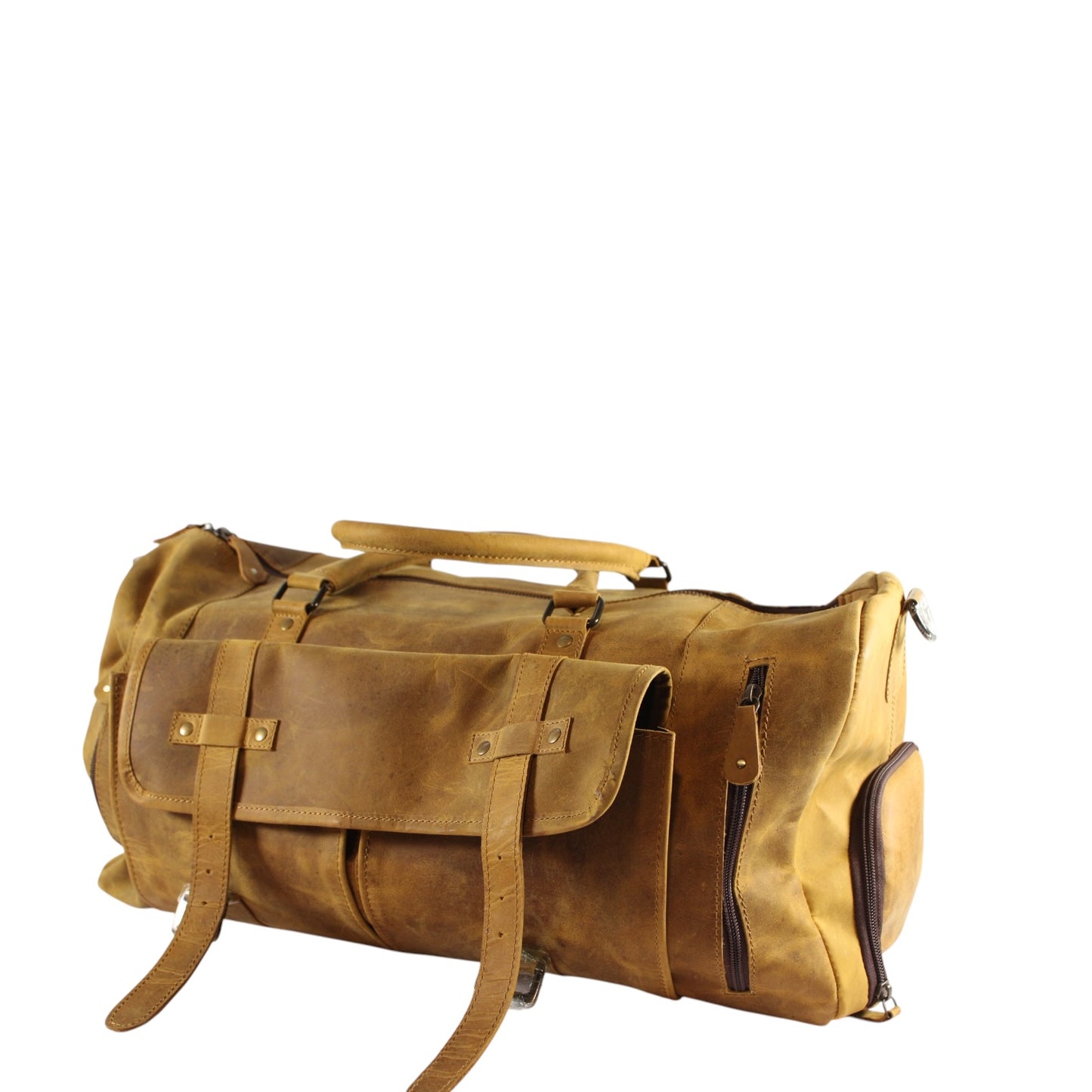 Forest Green Leather Duffle Bag for Men & Women | Handmade Full Grain Weekender Travel Bag
