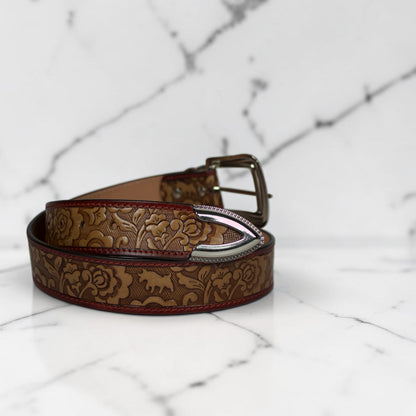 Handcrafted Floral Tooled Leather Belt
