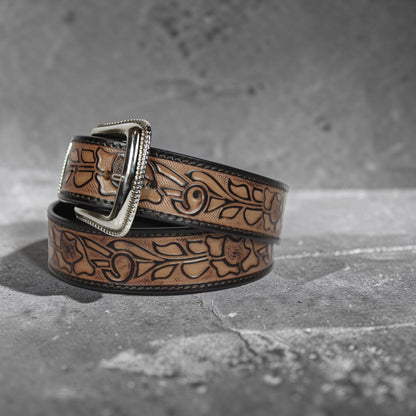 Hand Tooled Floral Leather Belt | Bufflet Leather