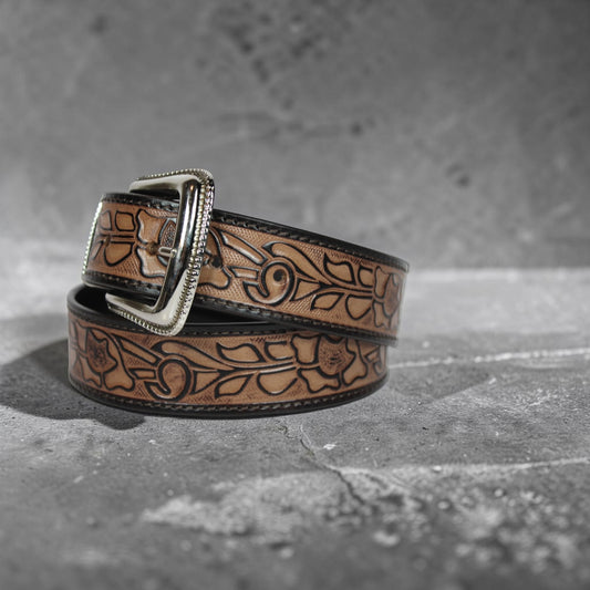 Hand Tooled Floral Leather Belt | Bufflet Leather