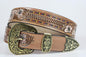 Floral Tooled Leather Belt with Antique Gold Buckle