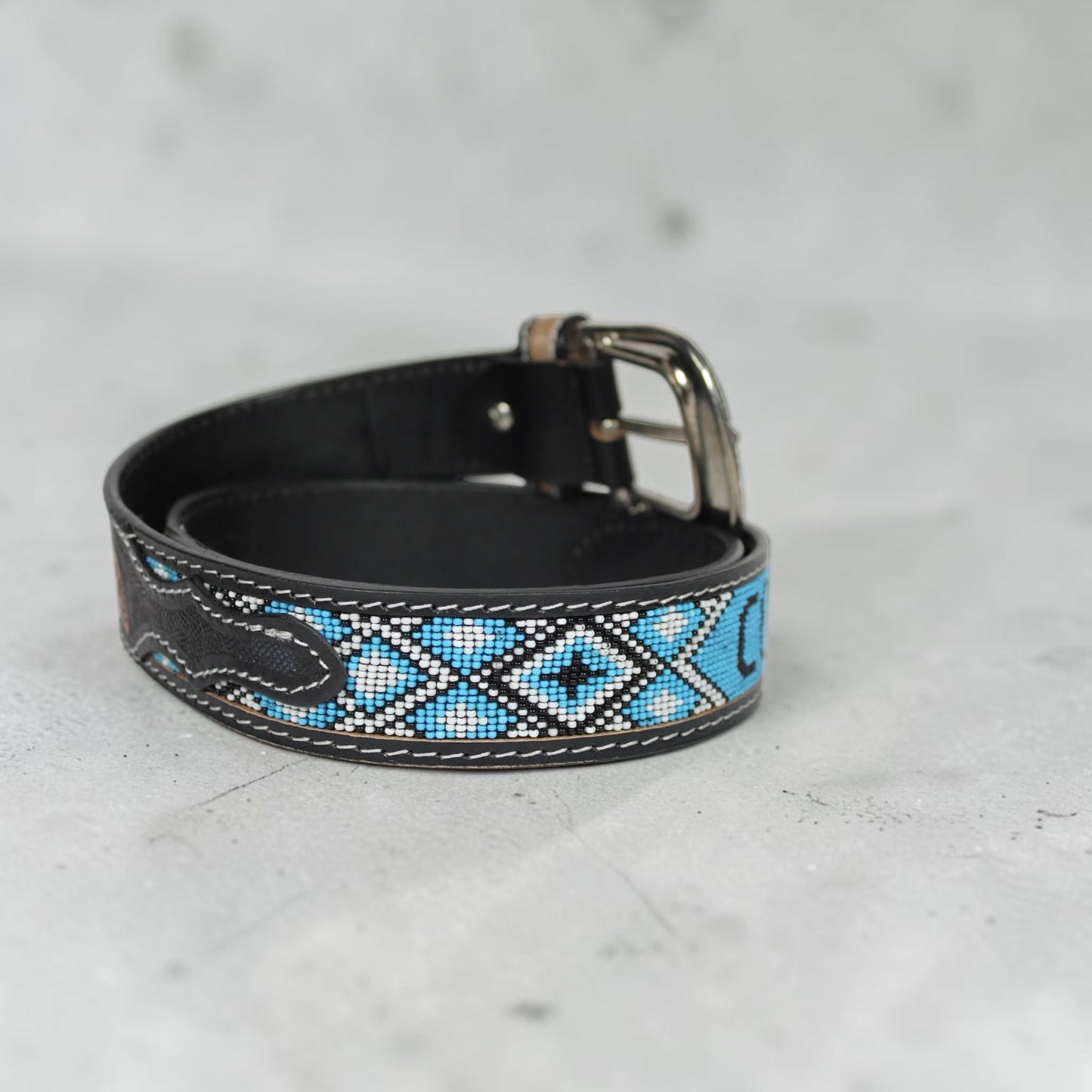 Handmade Western Cowboy Beaded Leather Belt