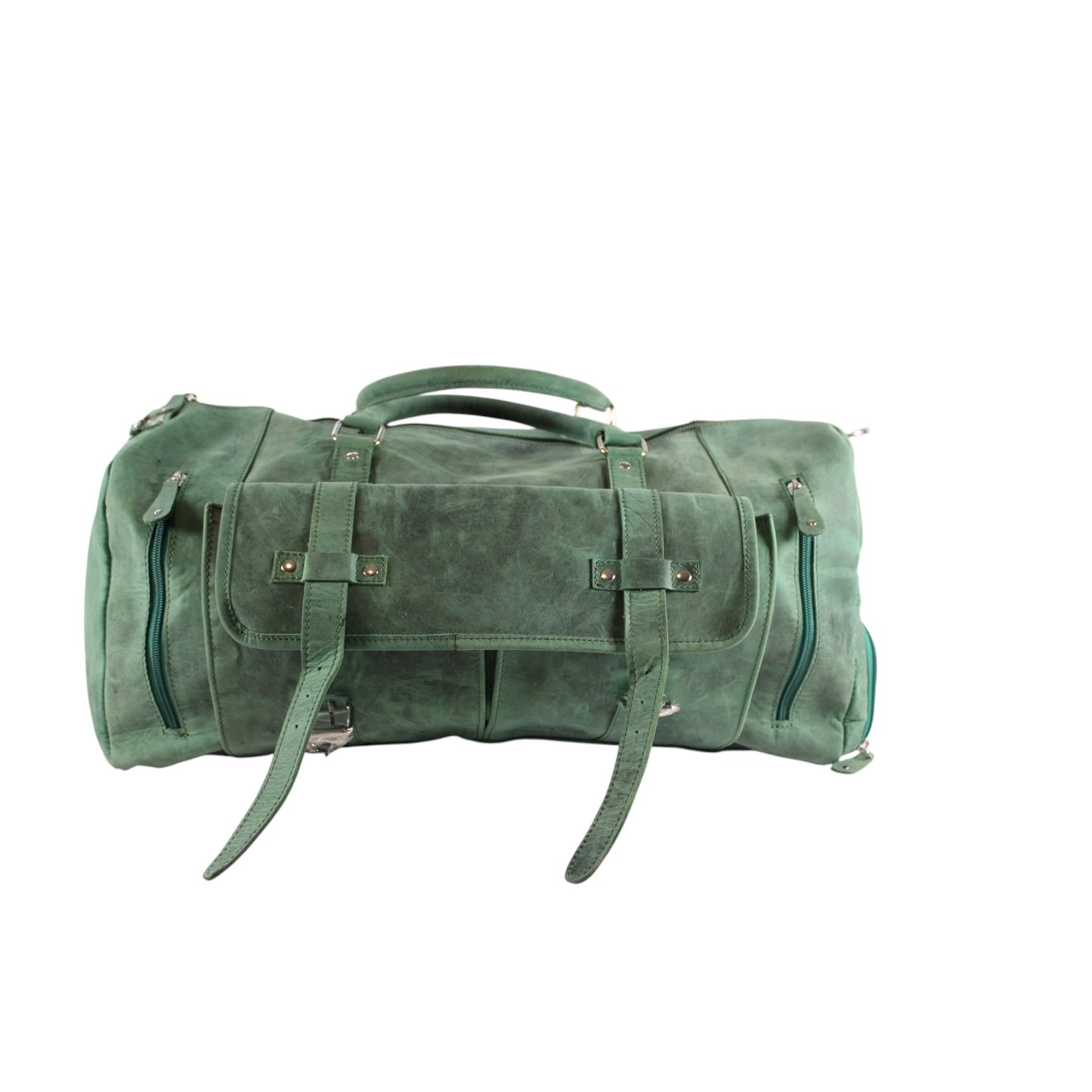 Forest Green Leather Duffle Bag for Men & Women | Handmade Full Grain Weekender Travel Bag