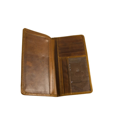 Hand-Tooled Floral Leather Long Wallet for Women – Genuine Full Grain Leather Checkbook Wallet with Card Holder & ID Window