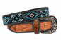 Bufflet Leather Blue Beaded Floral Western Belt