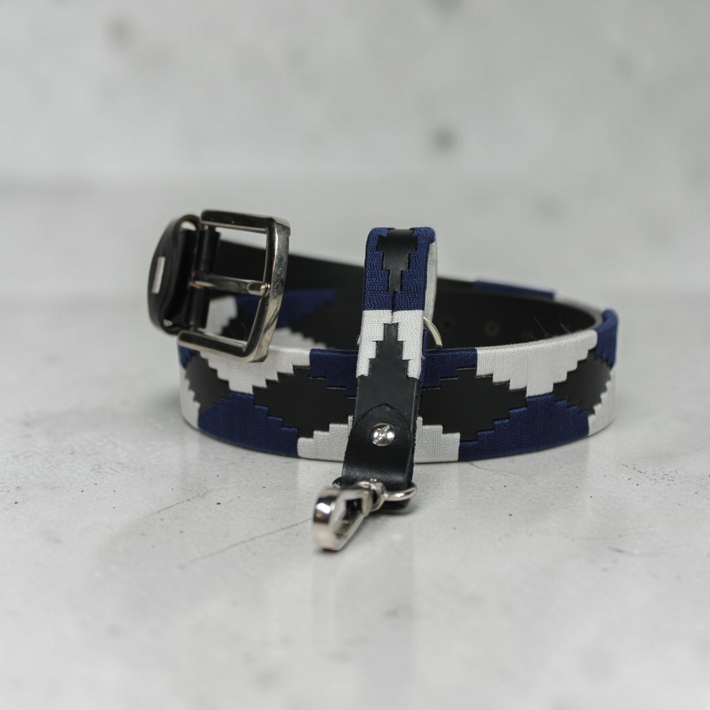 Western Embroidered Leather Belt | Navy Blue White Black | Bufflet Leather