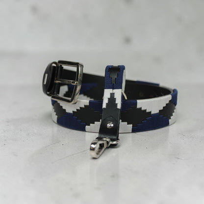 Western Embroidered Leather Belt | Navy Blue White Black | Bufflet Leather