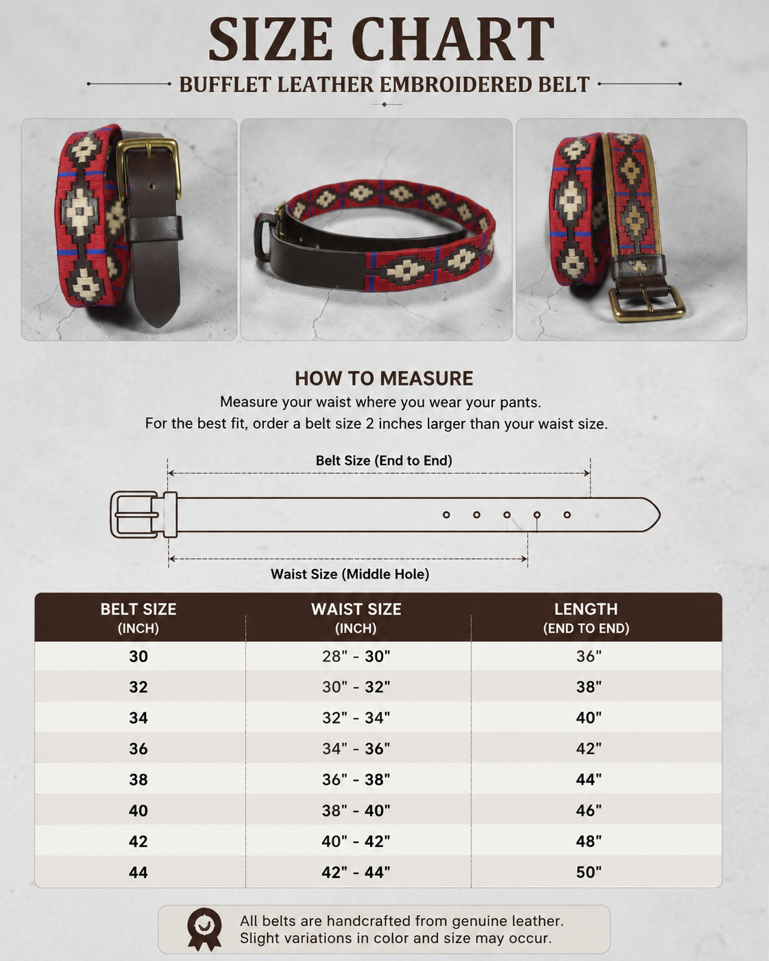 Bufflet Leather Handwoven Embroidered Genuine Leather Belt