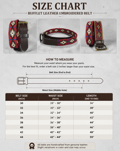 Bufflet Leather Handwoven Embroidered Genuine Leather Belt